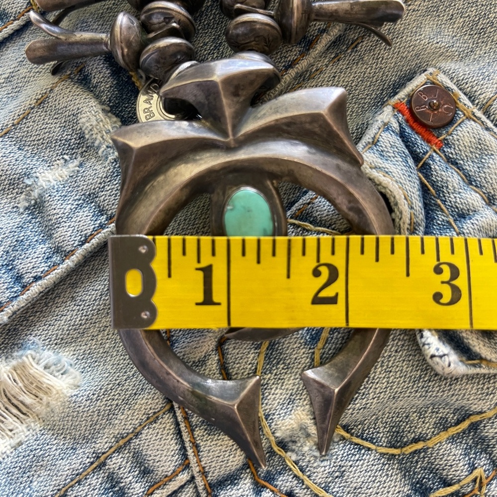 vintage Navajo Sterling Silver Naja squash, blossom Turquoise Necklace Massive - Picture 12 of 17